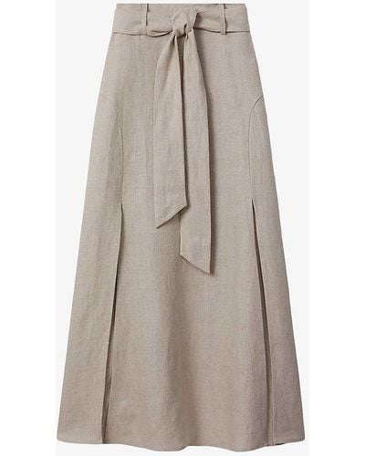 Reiss Abigail Tie-waist A-line Linen Midi Skirt - Natural