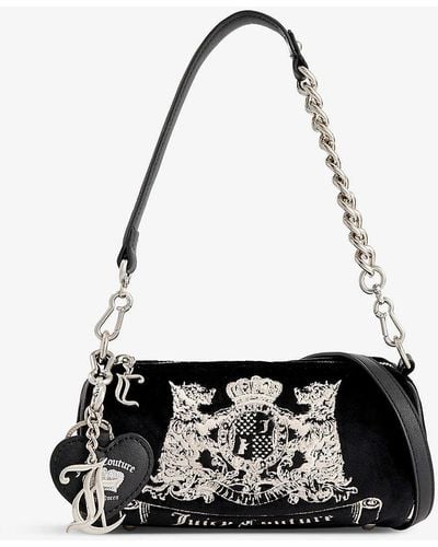 Juicy Couture Brand-embroidered Detachable-strap Velour Cross-body Bag - Black
