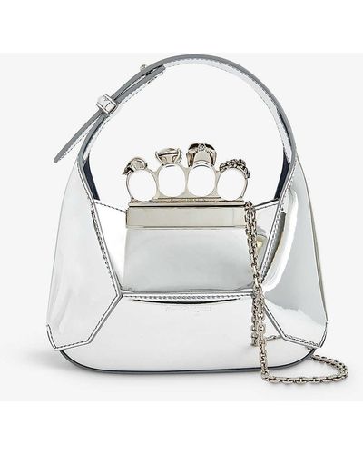 Alexander McQueen The Jewelled Mini Faux-leather Hobo Bag - Grey