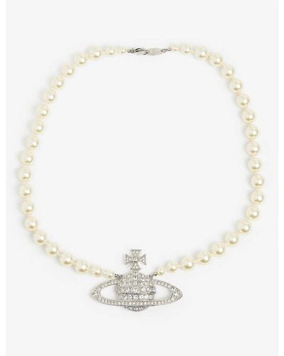 Vivienne Westwood Bas Relief Orb-pendant Brass, Swarovski Crystals And Pearl Necklace - Multicolour