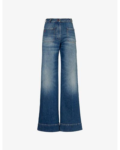 Victoria Beckham Alina Stretch-denim Wide-leg High-rise Jeans - Blue