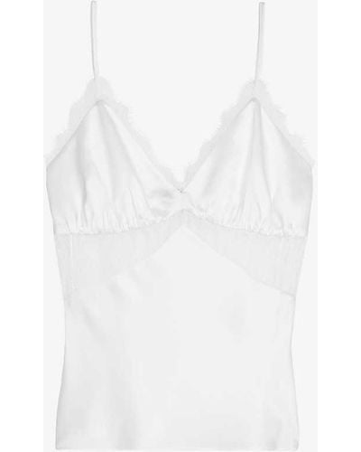 The Kooples Lace-embroidered V-neck Silk Top - White