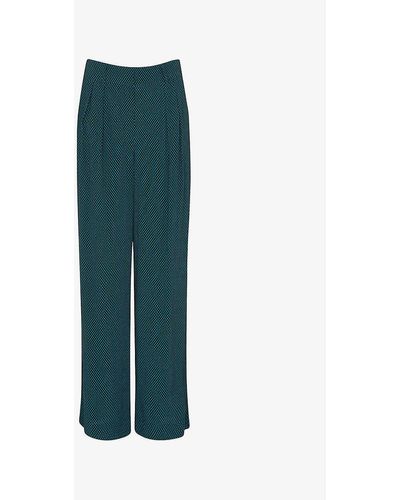 Whistles Vertical Dash-print Wide-leg Mid-rise Woven Trousers - Green