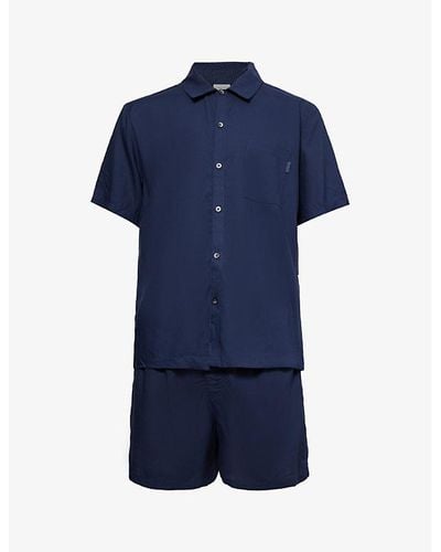 Calvin Klein Short-sleeved Regular-fit Woven Pajamas - Blue