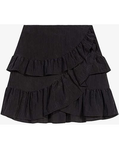 Maje Ruffle-trim Asymmetric Woven Mini Skirt - Black