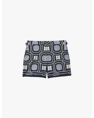 Reiss Palm Chain-print Adjustable-side Stretch Recycled-polyester Swim Shorts - Blue