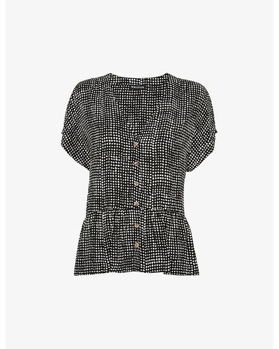 Whistles Spotted Check-print Peplum Woven Top - Gray