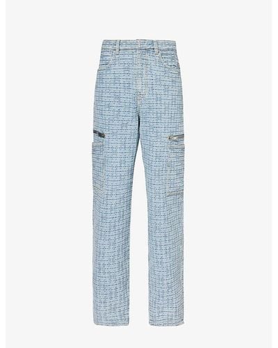 Givenchy 4g Monogram-patterned Relaxed-fit Wide-leg Jeans - Blue