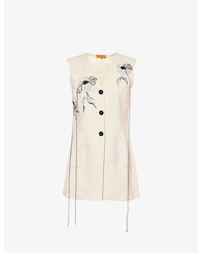 Stine Goya Fillo Floral-embroidered Stretch-woven Waistcoat - Natural