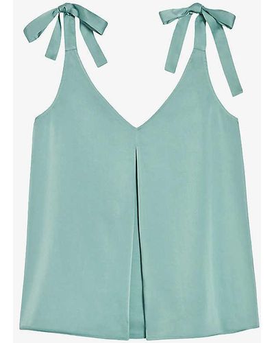 Claudie Pierlot Tie-strap Inverted-pleat Satin Top - Blue