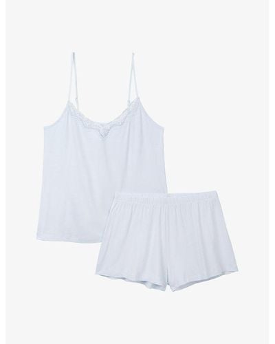 The White Company Lace-trim V-neck Cotton Pyjama Set - White