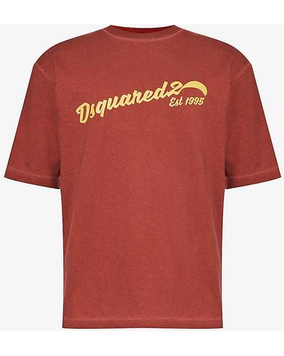 DSquared² Logo Text-print Cotton-blend T-shirt - Red