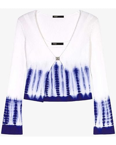 Maje Tie-dye Top And Cardigan Ribbed-knit Two-piece Set - White