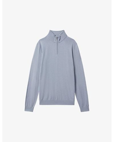 Reiss Blackhall Half-zip Slim-fit Wool Sweater - Blue