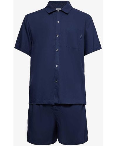 Calvin Klein Short-sleeved Regular-fit Woven Pyjamas - Blue