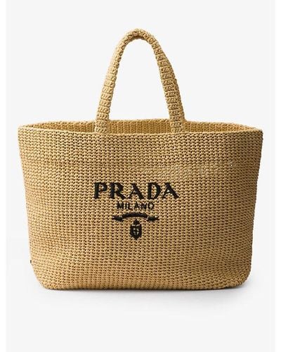 Prada Logo-embroidered Crochet Tote Bag - Metallic