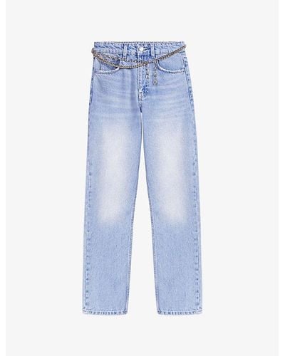 Maje Jewelled-belt Straight-leg Low-rise Denim Jeans - Blue