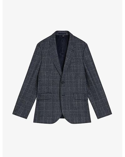 Ted Baker Alfiej Single-breasted Check Wool And Cashmere-blend Blazer - Blue