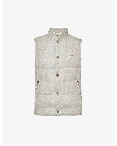 Corneliani Stand-collar Padded Wool And Linen-blend Gilet - Grey