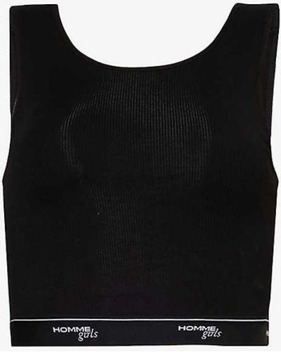 HOMMEGIRLS Branded-underband Fitted Stretch-cotton Top - Black