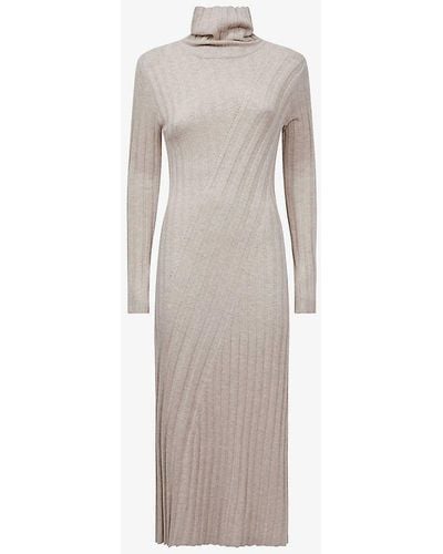 Reiss Cady Roll-neck Knitted Midi Dres - Grey