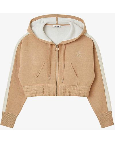 Sandro Logo-embroidered Zip-up Cotton-jersey Hoody - Natural