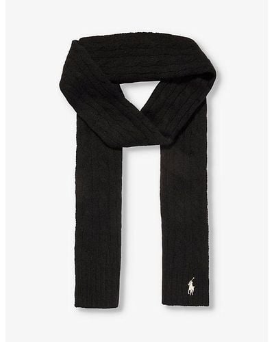 Polo Ralph Lauren Logo-embroidered Wool And Cashmere-blend Scarf - Black