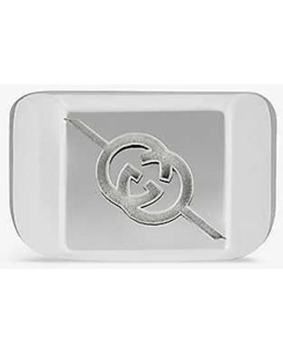 Gucci Diagonal Engraved-interlocking G Sterling- Ring - White