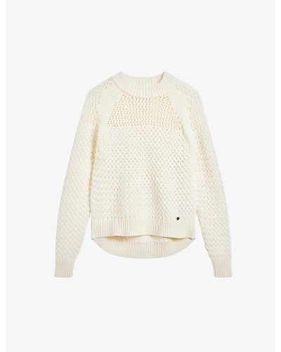 Ted Baker Basket-stitch Knitted Cotton-blend Sweater - White