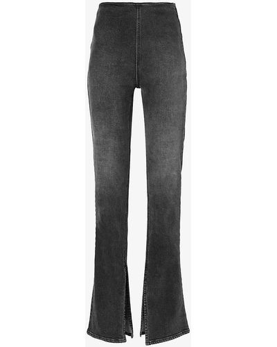 EB DENIM Split-hem Slim-fit Straight-leg High-rise Stretch-denim Jeans - Grey