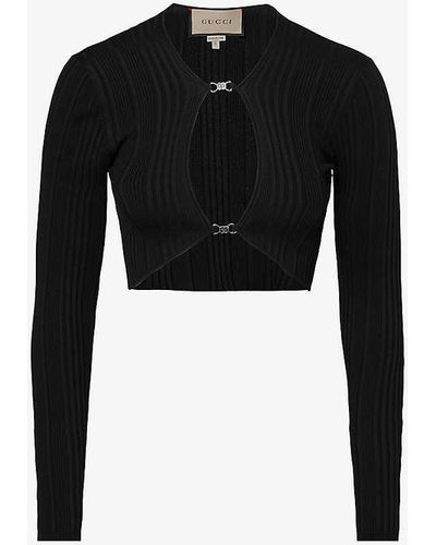 Gucci Cut-out Cropped Knitted Top - Black