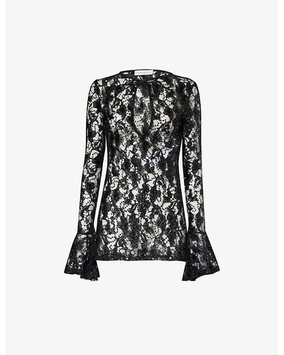 Nina Ricci Sequin-embellished Bell-sleeve Lace Top - Black