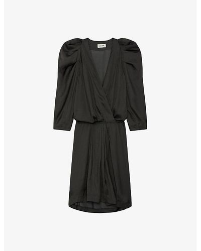 Zadig & Voltaire Ruz Wrap-neck Long-sleeve Satin Mini Dress - Black