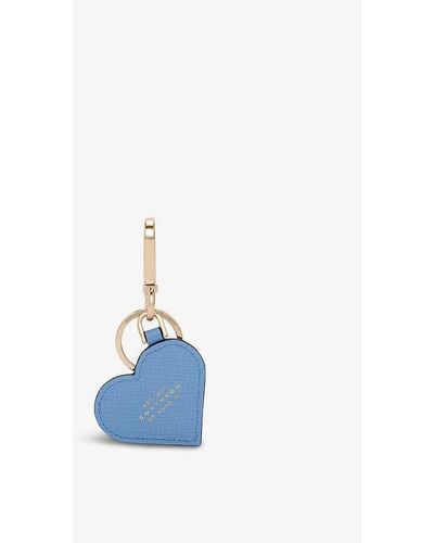 Smythson Panama Heart Crossgrain Leather Keyring - Blue