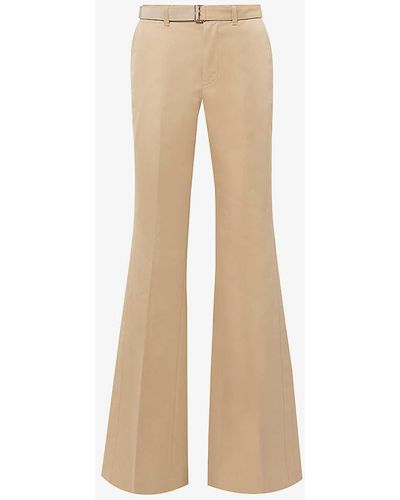 Sacai Detachable-belt Wide-leg High-rise Cotton-blend Trousers - Natural