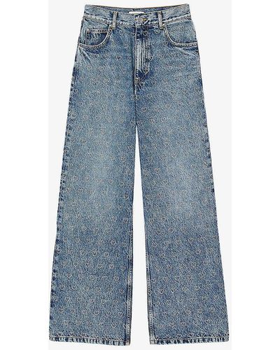 Sandro Heart-print Wide-leg Mid-rise Denim Jeans - Blue
