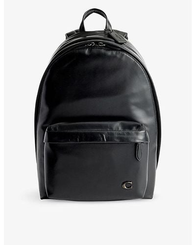 COACH Brand-plaque Leather Backpack - Black