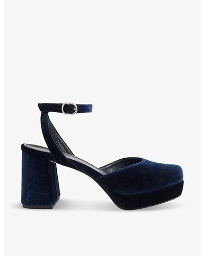 Whistles Estella Platform-sole Heeled Velvet Sandals - Blue
