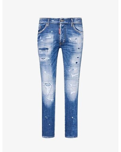 DSquared² Vy Blue Distressed Tapered-leg Slim-fit Stretch-denim Jeans