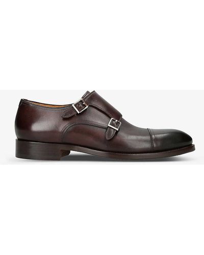 Magnanni Double-strap Stitch-detailing Leather Monk Shoes - Brown