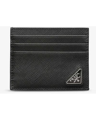 Prada Triangle-plaque Leather Card Holder - Black
