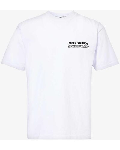 Obey Studios Eye Text-print Cotton-jersey T-shirt - White