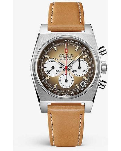 Zenith 03.a384.400/385.c855 Chronomaster Revival El Primero Stainless-steel And Leather Automatic Watch - Brown