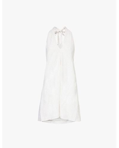 Pretty Lavish Bronte Plunge-neck Elasticated-waist Woven Mini Dress - White