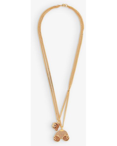 Palm Angels Bear Gold-tone Brass And Crystal Necklace - White