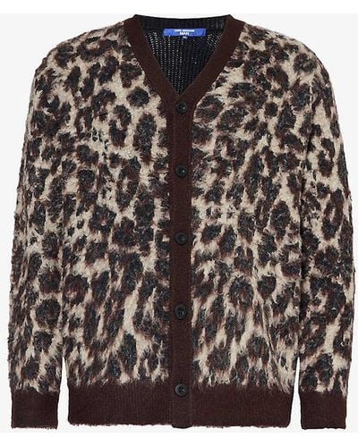 Junya Watanabe Leopard-pattern Fuzzy-knit Cotton-blend Cardigan - Black
