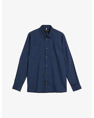 Ted Baker Lio Patch-pocket Stretch Linen-blend Shirt - Blue