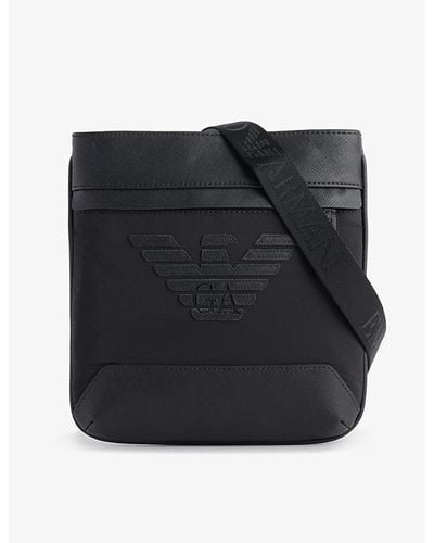 Emporio Armani Brand-appliqué Leather Crossbody Bag - Black