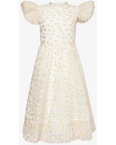 Sister Jane Floral-pattern Mesh Midi Dress - White