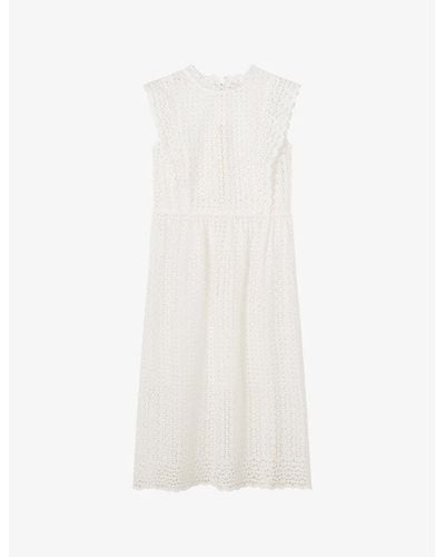 LK Bennett Laila High-neck Broderie-anglaise Cotton Midi Dress - White